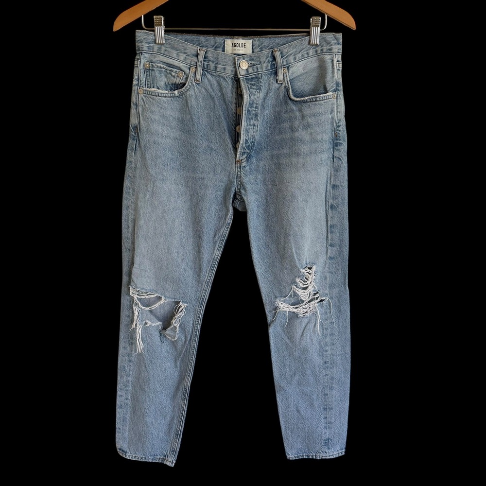 AGOLDE Jamie High Rise Straight Leg Distressed Jeans Light Wash A045E-1139 27